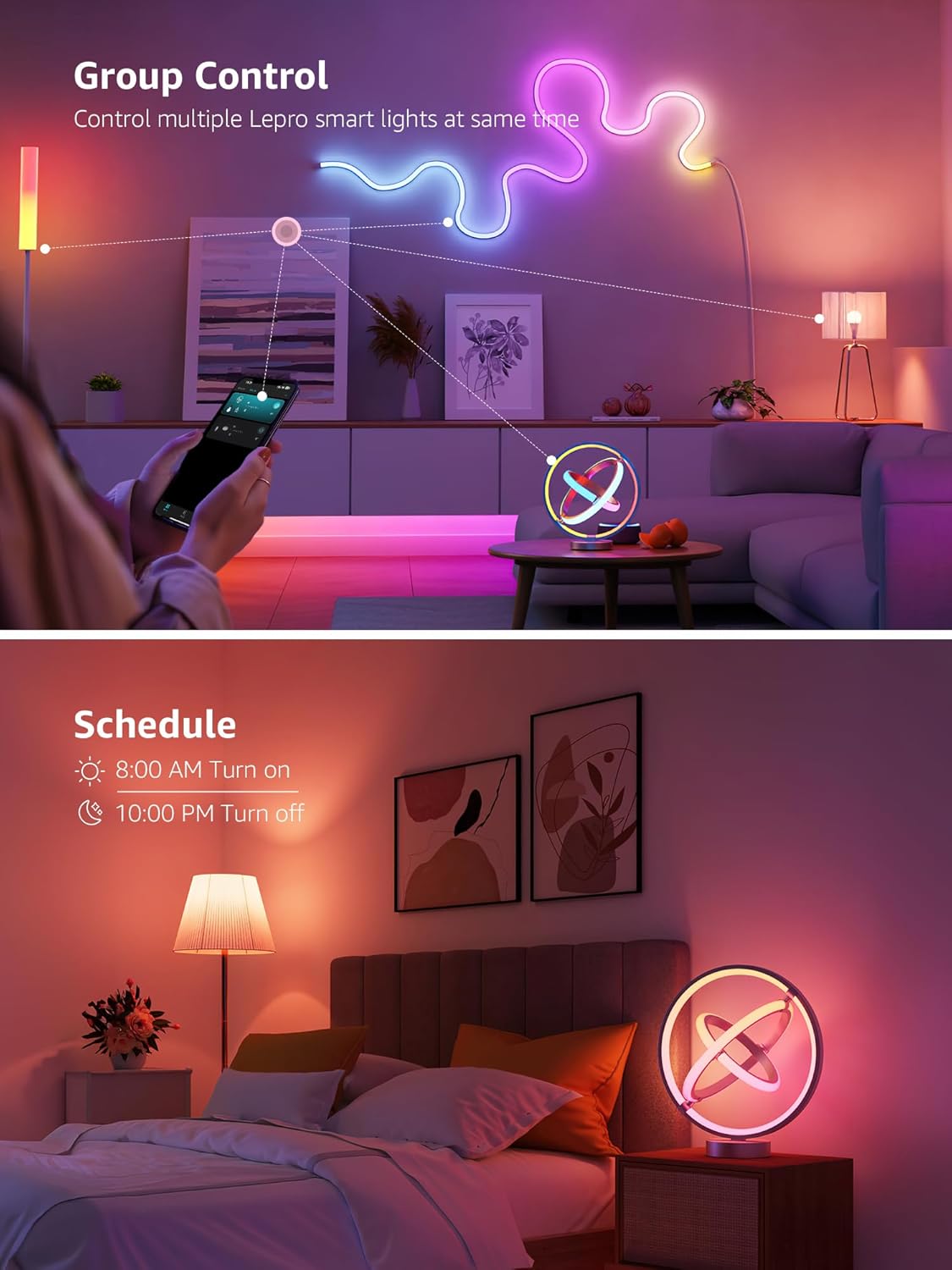 Lepro TB1 AI Smart Table Lamp, RGB Plus IC Addressable LED Lamp Alexa Google Compatible, LightBeats Music Sync, AI Generated Lighting LLM, Color Changing Modern Desk Lamp, 2.4 GHz WiFi/Bluetooth