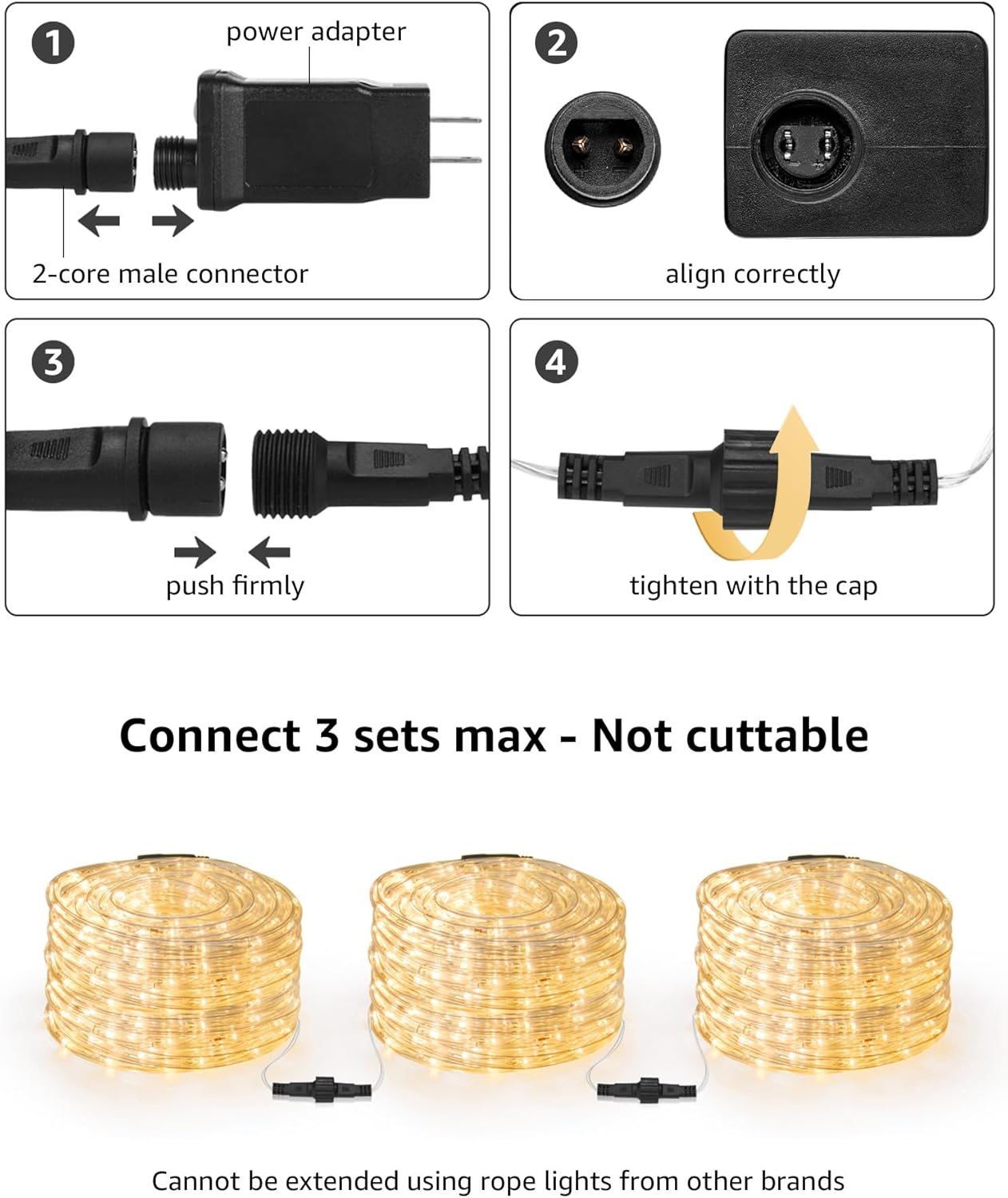 LE Rope String Lights, 24V 32.8ft Waterproof LED String Rope Lights, 240 LEDs Non-dimmable Tube String Lights for Christmas Wedding Festival Party Garden Patio Indoor Outdoor Warm White
