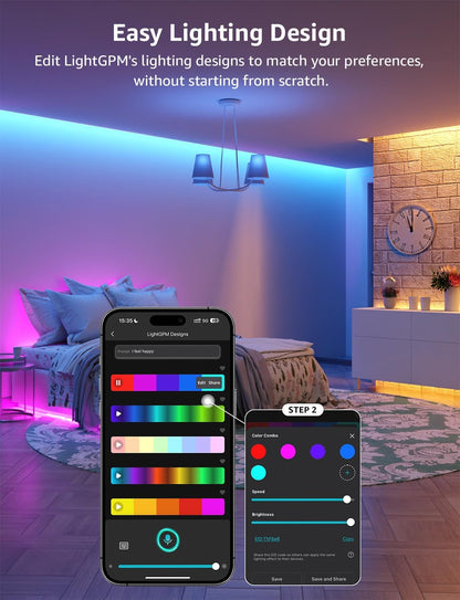 Lepro SE1 AI Led Strip Lights,WiFi RGB LED Lights, Work with Alexa & Google Led Lights Strip for Bedroom, Segmented DIY LLM Led Light Strips, Music Sync Bluetooth LED Lights for Room, Kitchen