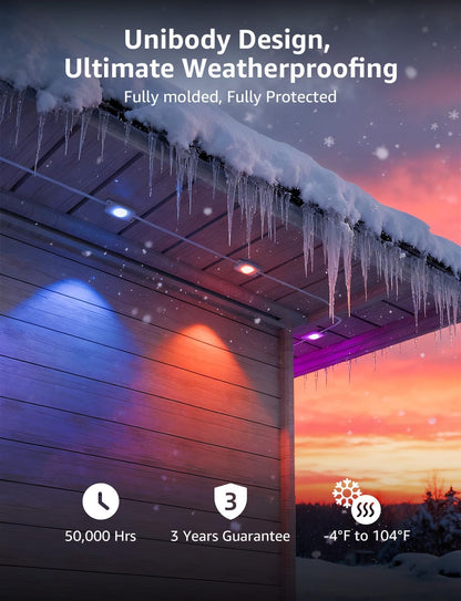 Lepro EE1 AI Permanent Outdoor Lights APP Control, 50ft 30 RGB+IC LED & Dual Output, Works with Alexa & Google, Waterproof Eave Light for Christmas, Halloween, House Decor, 2.4GHz WiFi/Bluetooth
