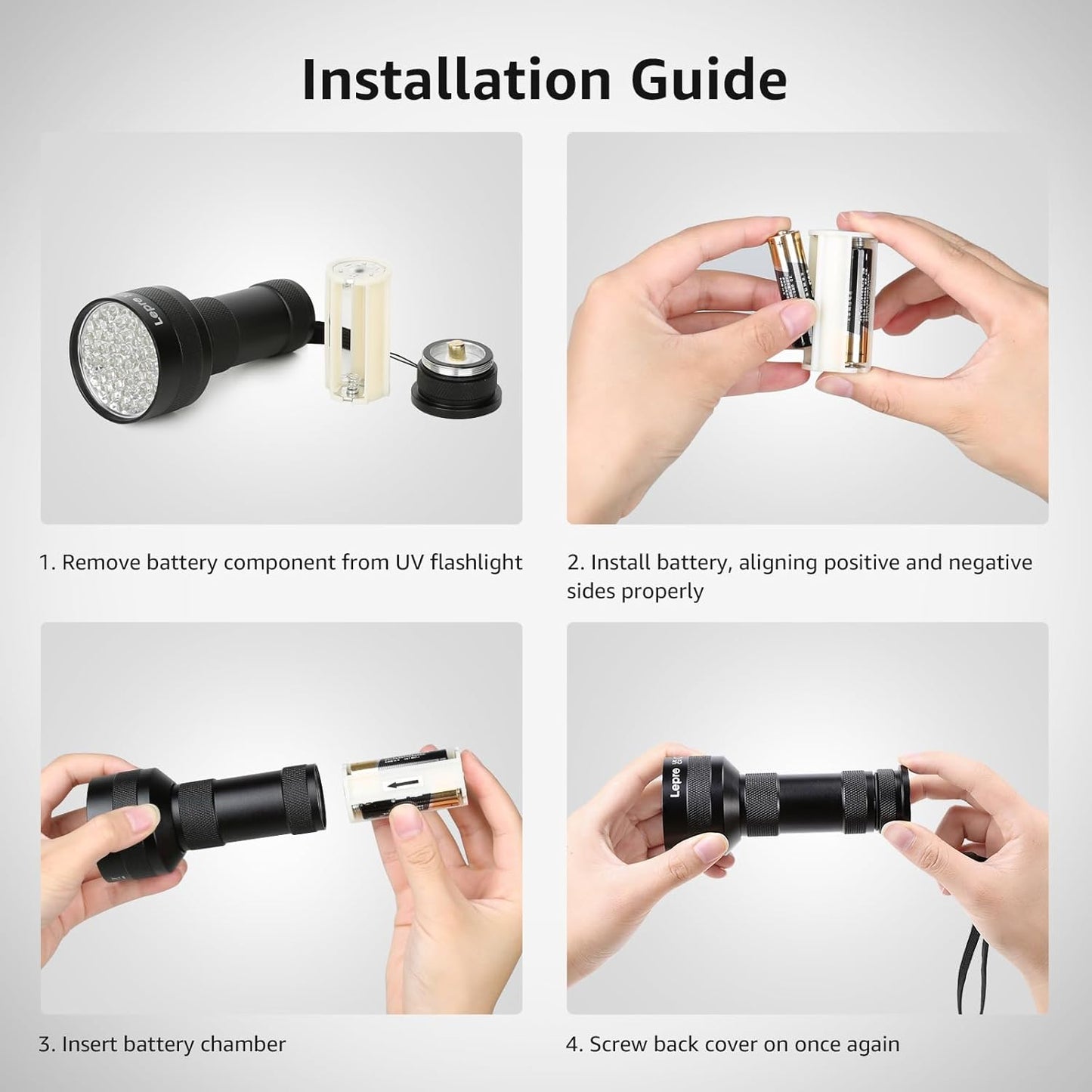 Lepro Black Light Flashlight, 51 LED 395nm wavelength UV Light Portable Ultraviolet Flashlight Dog Urine Detector 3 AA Batteries Needed Find Pet Stains on Clothes Carpet or Rugs