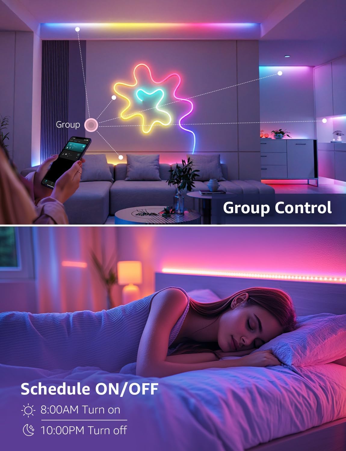 Lepro S1 AI LED Lights, WiFi RGBIC Led Lights Strip for Bedroom, Work with Alexa & Google Smart LED Lights for Bedroom, Music Sync Led Strip Lights, LLM led Light, 16.4ft Bluetooth LED Light Strips