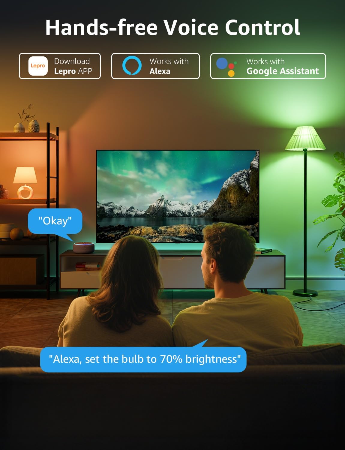 B1 AI Smart Bulb, Color Changing Light Bulbs, Work with Alexa and Google Assistant, WiFi & Bluetooth LED Light Bulb, Music Sync, Via Lepro App, RGBWW Dimmable LLM, A19 E26 800 Lumen, 8 Packs