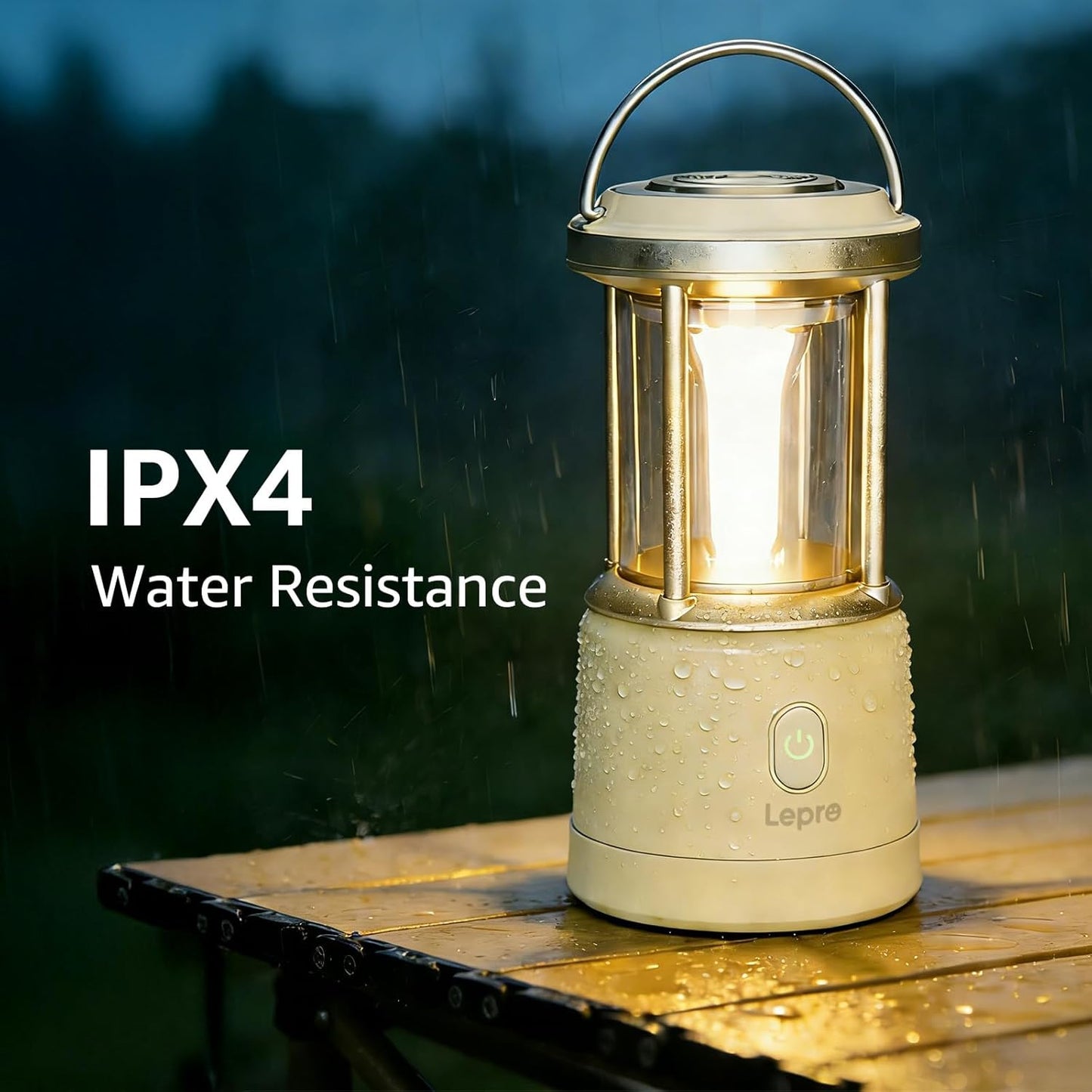 Lepro 1800LM USB rechargeable LED camping lantern with waterproof design, four light modes, portable white tent light, emergency flashlight