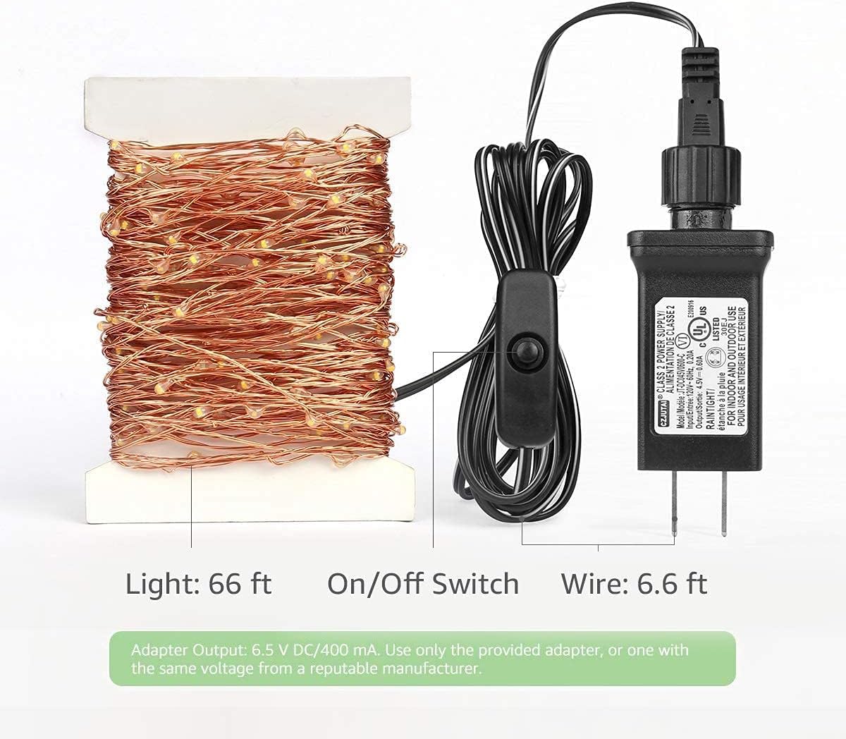 LE Fairy Lights Plug in, 20M 66ft Waterproof String Lights Indoor, Copper Wire, 200 LEDs, 3000K Warm White LED String Lights for Bedroom Decoration, Patio, Wedding, Party, Christmas