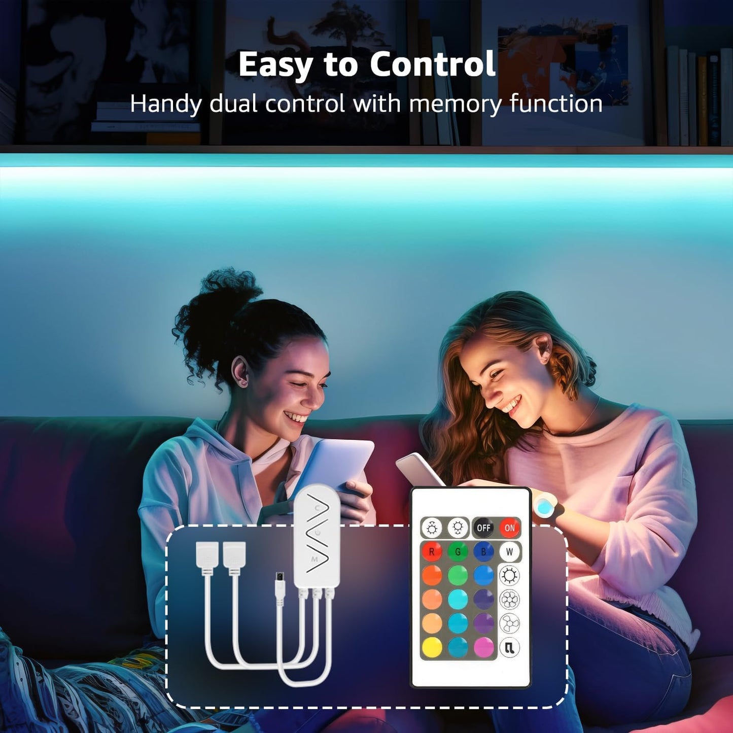 Lepro LED Strip Lights Kit, 16.4ft RGB LED Light Strips, Color Changing Light Strip with Remote Control, 12V Power Supply for Kitchen, Bedroom, and More, Non Waterproof