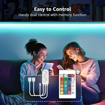 LE LED Strip Lights Kit, 16.4ft Dimmable RGB LED Light Strips, Color Changing Light Strip with Remote Control, 12V Power Supply for Kitchen, Bedroom and More, Non-Waterproof