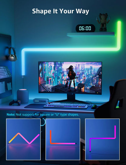 Lepro WL1 AI Glide RGBIC Smart Wall Light, LLM Wall Light, Work with Alexa/Google Assistant, Multicolor Segmented Control, LED Light for Gaming, TV LED Backlight, Smart LED Lights, 6 Pcs+2 Corners