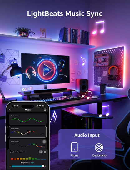 32.8ft(16.4ft*2) RGB LED Light Strips Kit with Remote Control, Color Changing LED Strip Lights for Bedroom, Room, Kitchen and TV Decoration