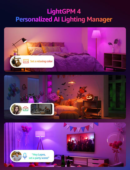Lepro B3 AI Smart Bulb, 1500 Lumen Smart Light Bulb 100W RGBWW Dimmable, Color Changing LED Light Bulbs A21 E26, Work with Alexa and Google Assistant, WiFi & Bluetooth, Music Sync, 4 Packs
