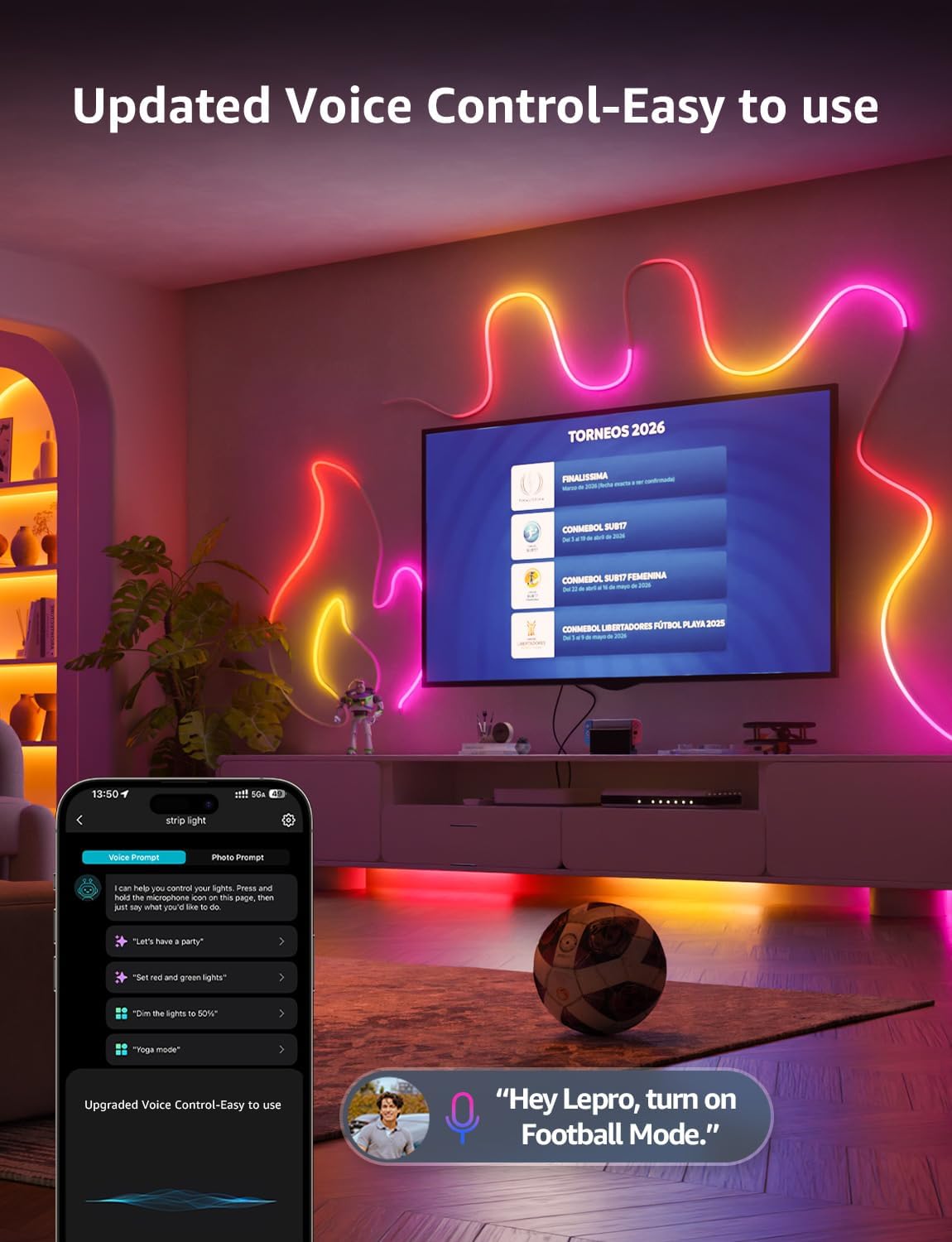 Lepro AI Neon Lights N1, RGBIC Neon Led Lights, Work with Alexa & Google Neon Rope Light, Music Sync neon led Strip Light, IP65 Outdoor Led Strip Lights Waterproof, LED Lights Strip for Bedroom, 20FT