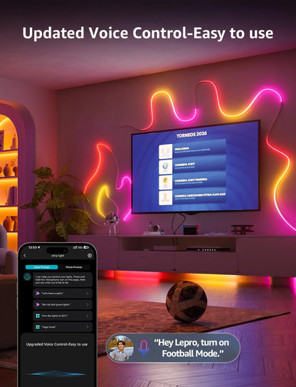 Lepro N1 AI Neon Lights, LLM RGBIC Neon Led Lights, Work with Alexa & Google Neon Rope Light, Music neon led Strip Light, IP65 Outdoor Led Strip Lights Waterproof, 32.8FT LED Lights Strip for Bedroom