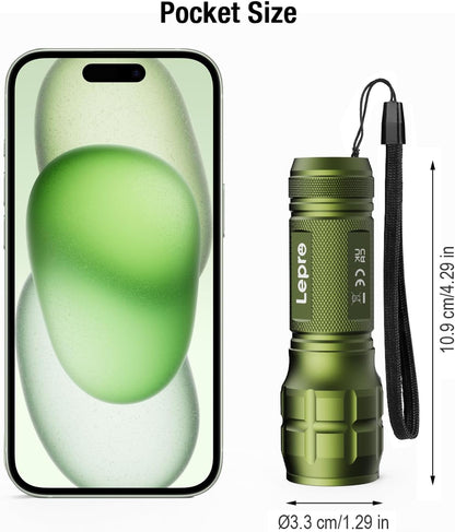 Lighting EVER LED Flashlights High Lumens, Small Flashlight, Zoomable, Waterproof, Adjustable Brightness Flash Light for Outdoor, Emergency, Camping, AAA Batteries Included, Green