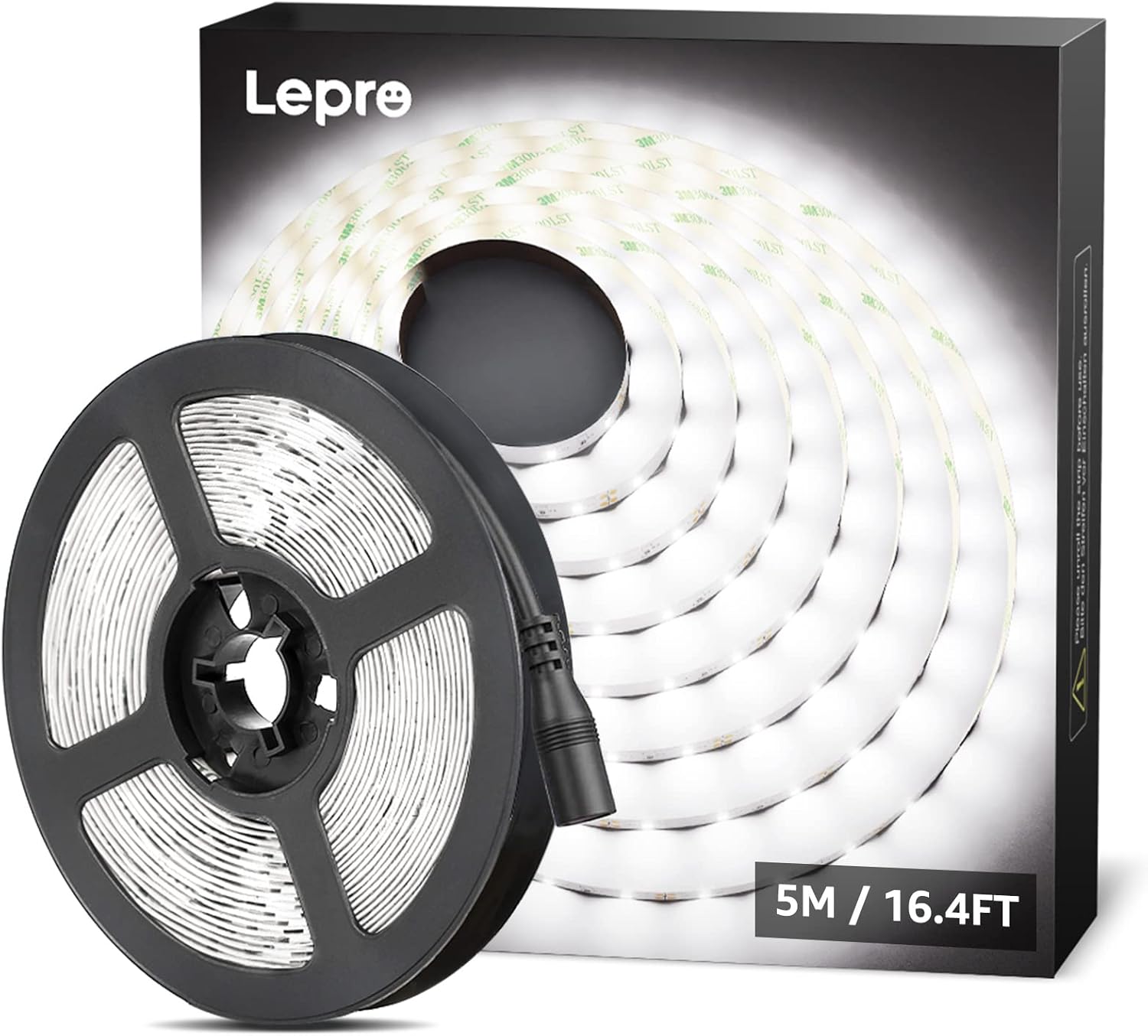 Lepro LED Light Strip, 16.4ft 300LEDs 2835SMD, Flexible LED Strip, 12V DC Non-Waterproof, for DIY Home Kitchen Car Bar Party Decoration, Power Adapter Not Included, Daylight White