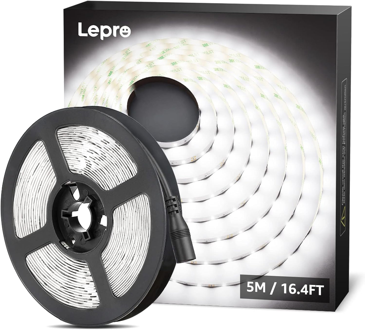 Lepro LED Light Strip, 16.4ft 300LEDs 2835SMD, Flexible LED Strip, 12V DC Non-Waterproof, for DIY Home Kitchen Car Bar Party Decoration, Power Adapter Not Included, Daylight White
