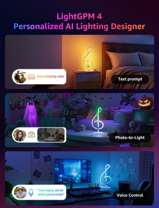 Lepro TB2 AI Smart Table Lamp with RGB LED, spiral design, color-changing lights, and smart home compatibility with Alexa and Google