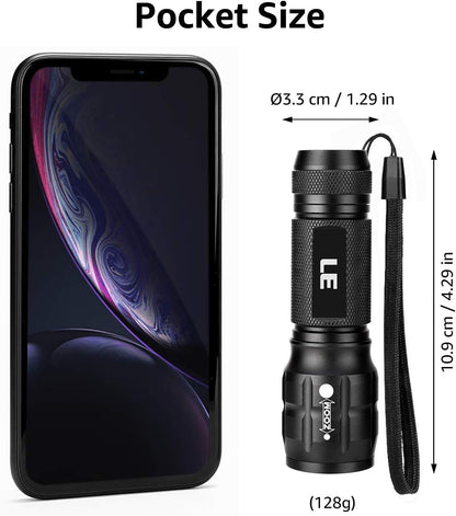 Lighting EVER LED Flashlights High Lumens, Small Flashlight, Zoomable, Waterproof, Adjustable Brightness Flash Light for Outdoor, Emergency, Camping, AAA Batteries Included, 2 Pack