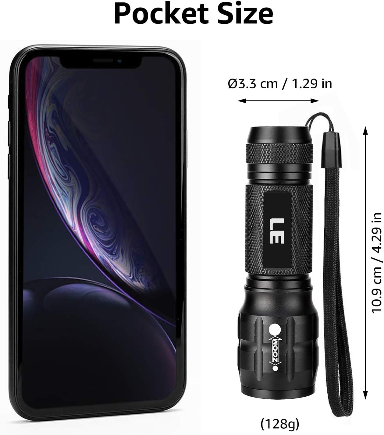 LE Tactical Flashlight, Super Bright Pocket Flashlight, Waterproof XPE LED Flashlight with 3 Light Modes, Portable Zoomable LED Torch Light for Camping, Running, Reading, Hiking, AAA Battery Included