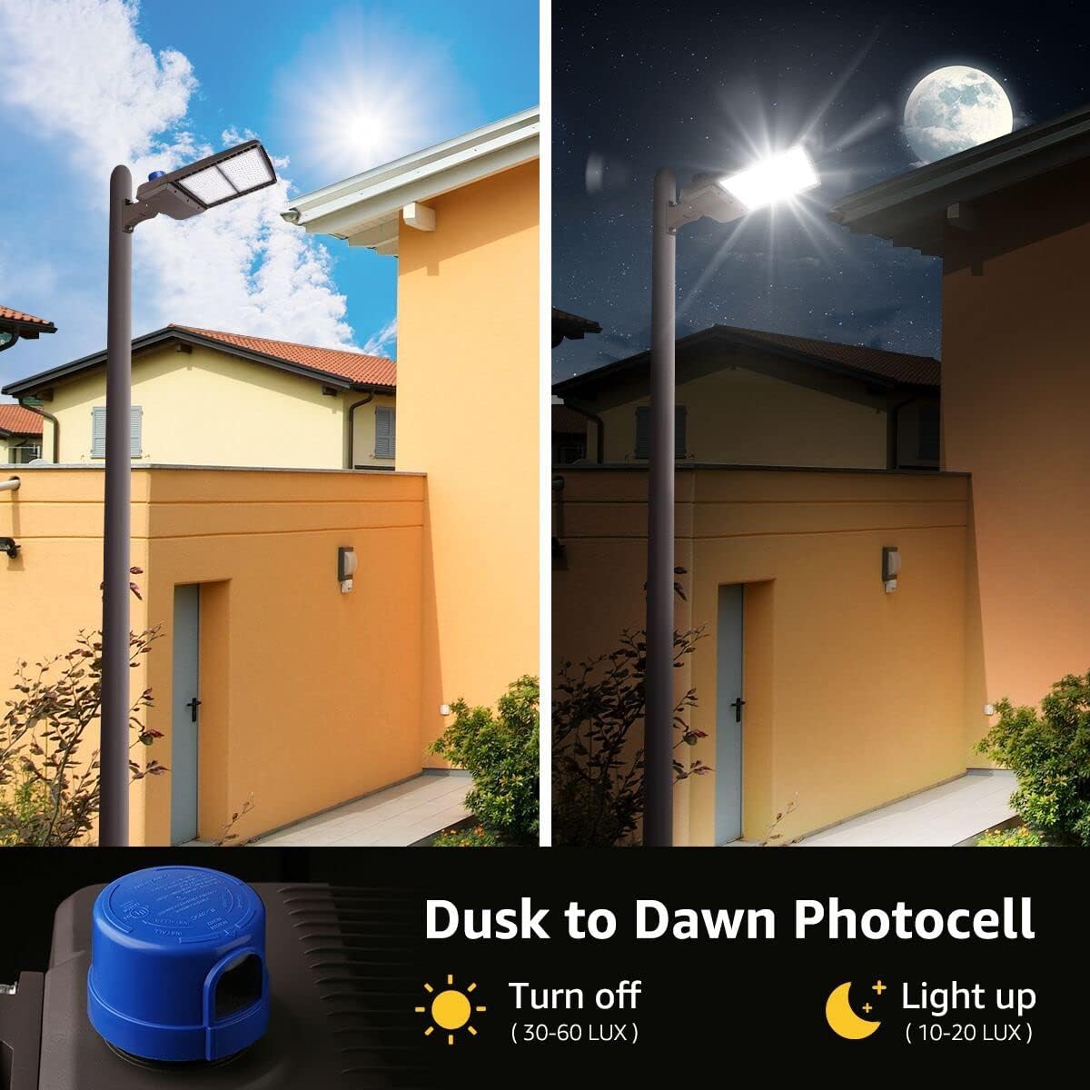 39,000 Lumens 300W LED Street Light with Photocell for Parking Lots, Driveways, Streets. Dusk to Dawn Type III LED Parking Lot Light, 1000W MH Equivalent. DLC/UL Listed