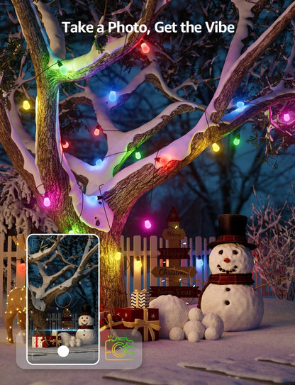 Lepro ZB1 AI Smart String Lights APP Control, 100ft RGB+IC+Warm White Patio Lights 30 LED Bulbs, Alexa Google Enabled Outdoor Lights, AI Generated Lighting LLM, Music Sync, 2.4 GHz WiFi + Bluetooth