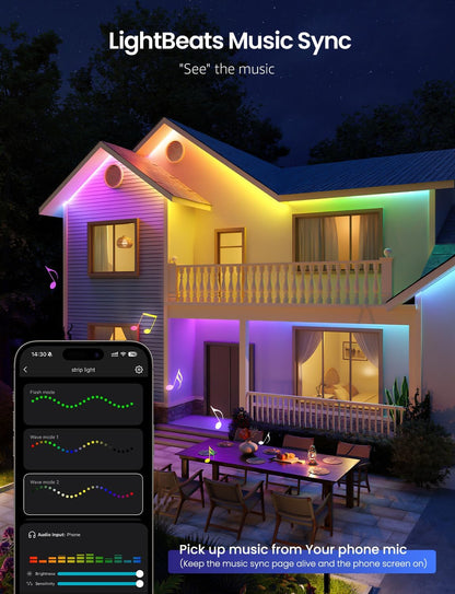 Lepro SW1 AI RGBICW Outdoor LED Strip Lights, Waterproof LED Lights, Work with Alexa and Google Assistant, Personalized AI Lighting Designer, Music Sync Outdoor Lights for Eave, Balcony, Pool