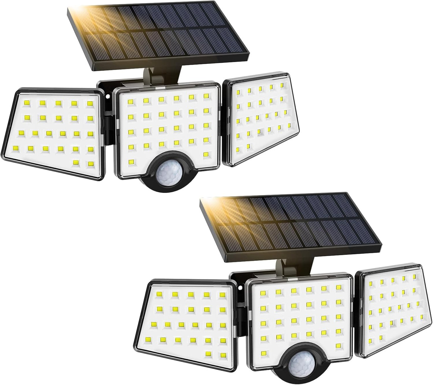 LE Solar Lights Outdoor, 12W 1000LM Motion Sensor Lights with 3 Adjustable Heads, 72 LED Security Flood Lights IP65 Waterproof for Garage Yard Door, Cold White 2 Pack