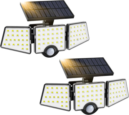 LE Solar Lights Outdoor, 12W 1000LM Motion Sensor Lights with 3 Adjustable Heads, 72 LED Security Flood Lights IP65 Waterproof for Garage Yard Door, Cold White 2 Pack