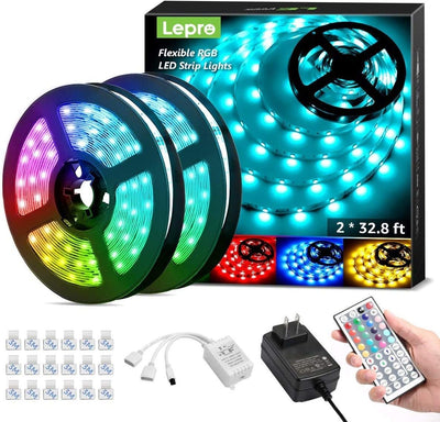 65.6ft RGB Dimmable 5050 Color Changing with Remote Control LED Light Strips,, 20M 600 Leds 12V Led Tape Light LED Strip Lights Kit for Kitchen, Bedroom and More, Non-Waterproof (32.8ft*2)