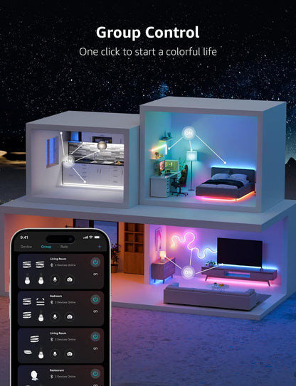 Lepro S1 AI LED Lights, 65.6ft WiFi RGBIC Led Lights Strip for Bedroom, Work with Alexa/Google LED Strip Lights, Music Sync LED Light Strips, Color DIY led Light, LLM Christmas Decorations Lights