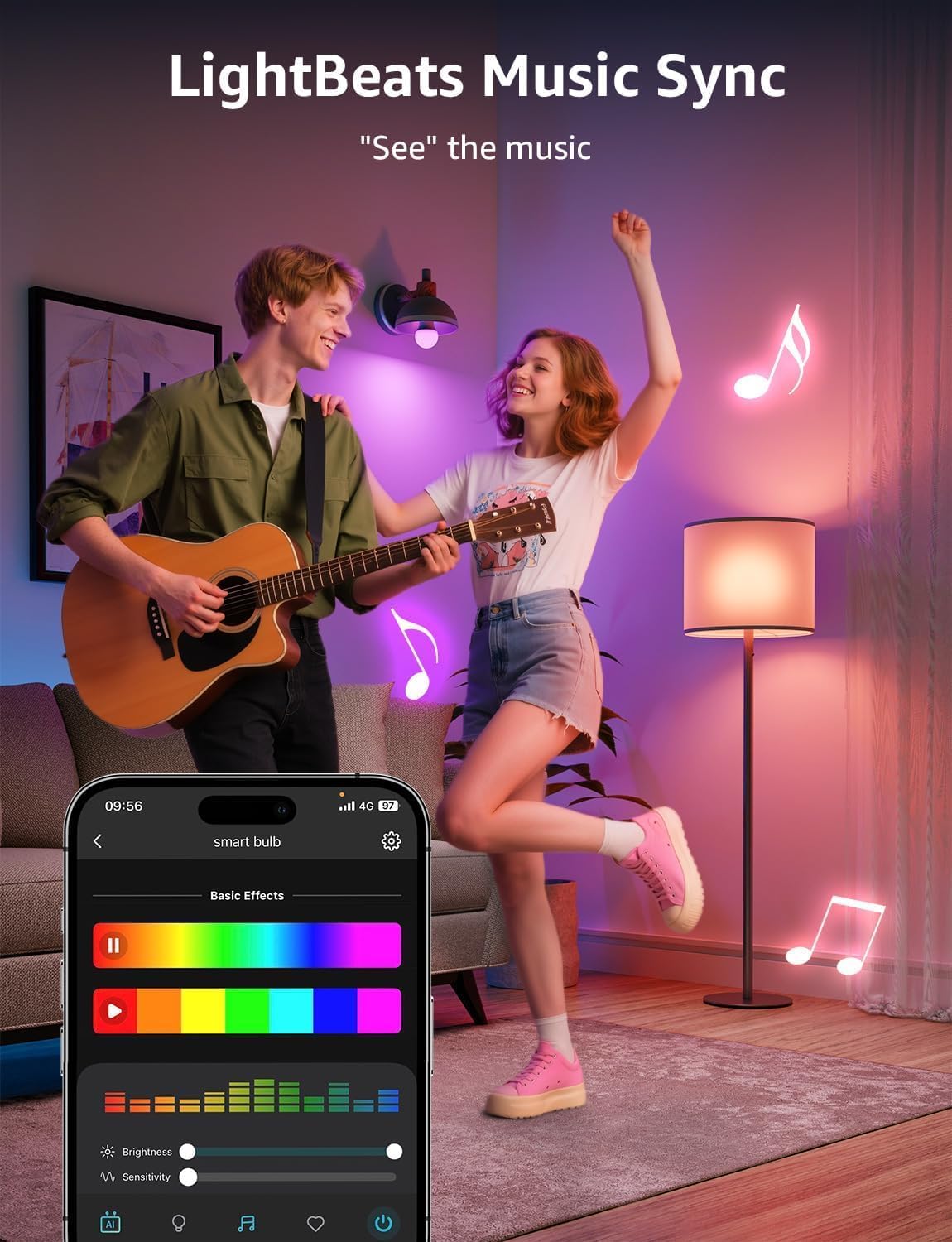 Lepro B3 AI Smart Bulb, 1500 Lumen Smart Light Bulb 100W RGBWW Dimmable, Color Changing LED Light Bulbs A21 E26, Work with Alexa and Google Assistant, WiFi & Bluetooth, Music Sync, 4 Packs