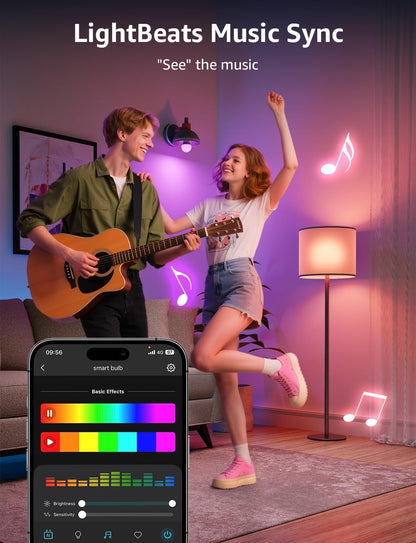 Lepro B3 AI Smart Bulb, 1500 Lumen Smart Light Bulb 100W RGBWW Dimmable, Color Changing LED Light Bulbs A21 E26, Work with Alexa and Google Assistant, WiFi & Bluetooth, Music Sync, 4 Packs
