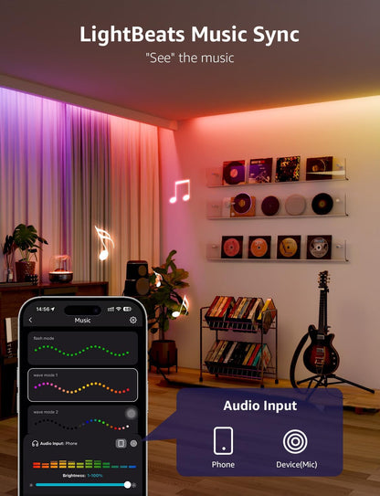 Lepro LED Strip Lights, 65.6ft Music Sync LED Lights Strip with Remote, RGB Color Changing Light Strip for Bedroom, Living Room, Kitchen and More, 32.8ft*2