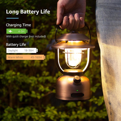 Lepro LED Lantern Vintage, USB Rechargeable Emergency Light for Power Outage, 1000 Lumens, 45H Long Battery Life, IPX4 Water Resistance, Camping Lantern Phone Charger for Hiking, Fishing, Hurricane