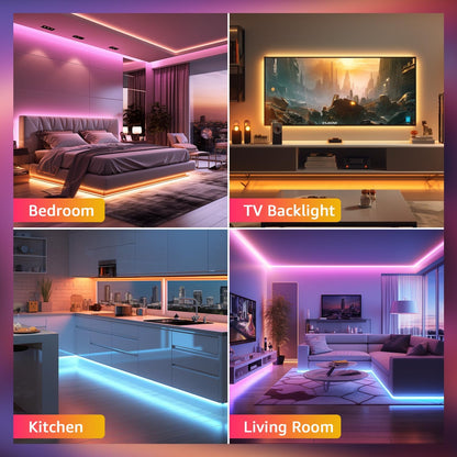 Lepro LED Strip Lights Kit, 16.4ft RGB LED Light Strips, Color Changing Light Strip with Remote Control, 12V Power Supply for Kitchen, Bedroom, and More, Non Waterproof