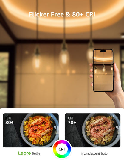 Lepro Candelabra Light Bulb, E12 Dimmable Filament Candle Light Bulb, 60W Equivalent Decorative Chandelier Light Bulbs, 5W 2700K Warm White Chandelier Bulbs, 6 Packs