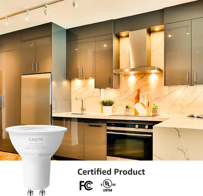 Lepro Dimmable GU10 Light Bulbs, 3000K Soft Warm Light GU10 LED Bulbs, 5.5W(50W Halogen Equivalent) PAR16 LED Spotlight Bulb, Track Lighting Bulb for Kitchen, Range Hood, Bedroom, 3 Packs