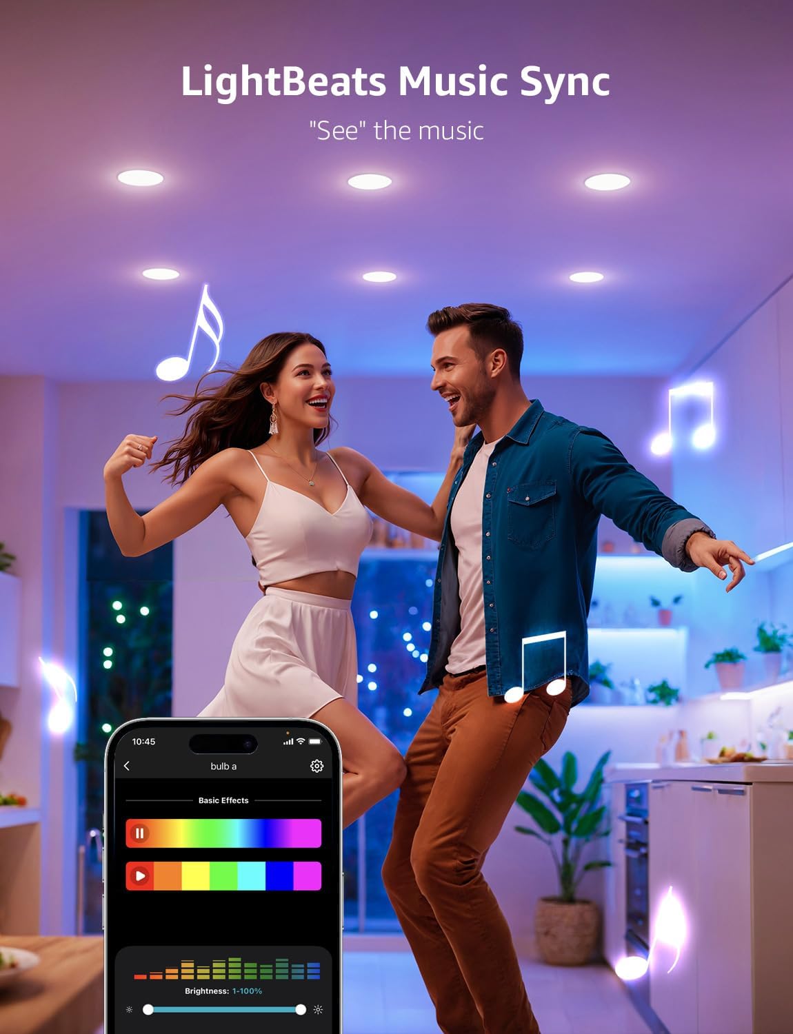 Lepro BR1 AI Smart Light Bulbs, Dimmable BR30 Bulbs, Work with Alexa & Google Home, Music Sync, RGBWW Colour Changing Light Bulb, Flood Light Bulbs, WiFi & Bluetooth Via Lepro App, LLM, E26, 4 Pack