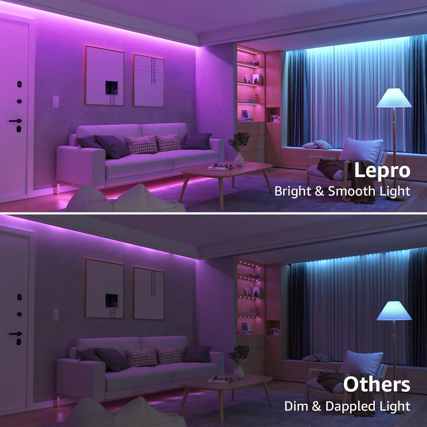 Lepro LED Strip Lights Kit, 50ft Ultra-Long RGB LED Light Strips, Dimmable Color Changing Light Strip with Remote Control, 450 Leds 12V Led Tape Light for Kitchen, Bedroom and More, Non-Waterproof (24.6ft*2)