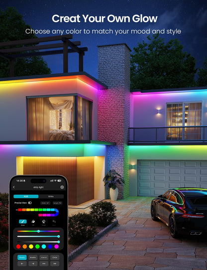 Lepro SW1 AI RGBICW Outdoor LED Strip Lights, Waterproof LED Lights, Work with Alexa and Google Assistant, Personalized AI Lighting Designer, Music Sync Outdoor Lights for Eave, Balcony, Pool