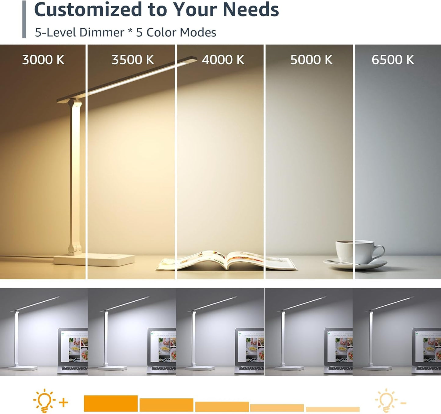 Lepro LED Desk Lamp, Adjustable Eye-Caring Desk Light, 3 Color Modes with 5 Brightness Levels Table Lamp, Touch Control with Memory Function, 9W Dimmable Office Lamp for Office, Home, Reading, Studying, Working, White