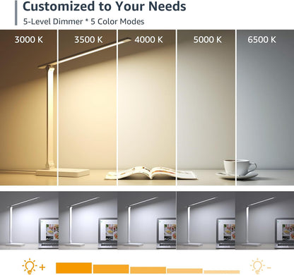 Lepro LED Desk Lamp, Adjustable Eye-Caring Desk Light, 3 Color Modes with 5 Brightness Levels Table Lamp, Touch Control with Memory Function, 9W Dimmable Office Lamp for Office, Home, Reading, Studying, Working, White