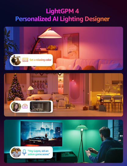 Lepro BR2 AI Smart Light Bulb, RGBWW Dimmable BR30 Bulbs 1200LM, Work with Alexa & Google Home, Music Sync, Flood Color Changing Light Bulbs, WiFi & Bluetooth Via Lepro App, LLM, E26, 4 Pack