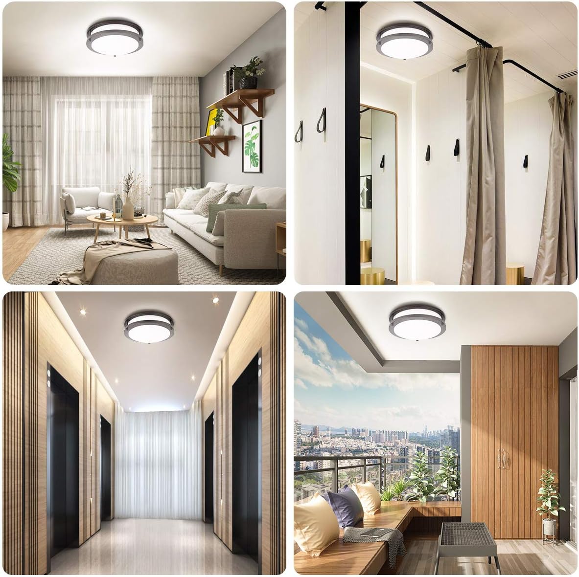 LE Flush Mount Ceiling Light, 16W 10.5 Inch Dimmable Flush Mount Brushed Nickel Light Fixture, 1200lm 80W Incandescent Bulb Replacement Round Flushmount Light for Kitchen, Hallways, Living Room and Bedroom, Daylight White (Black)