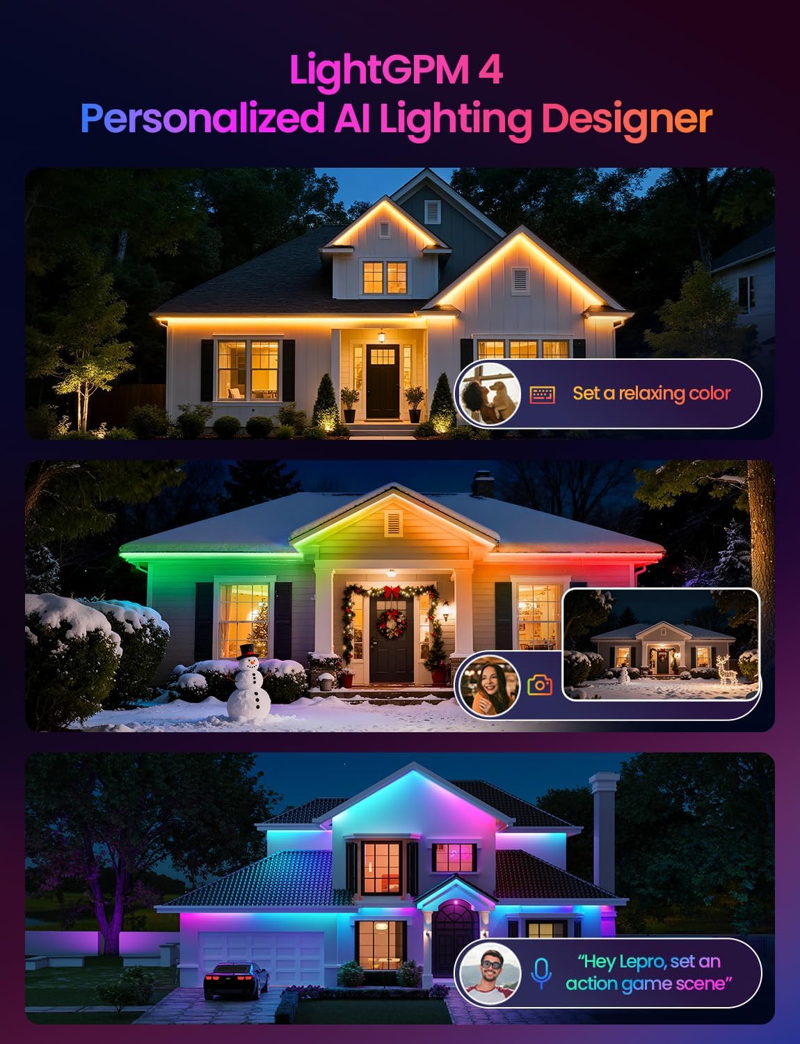 Lepro SW1 AI RGBICW Outdoor LED Strip Lights, Waterproof LED Lights, Work with Alexa and Google Assistant, Personalized AI Lighting Designer, Music Sync Outdoor Lights for Eave, Balcony, Pool