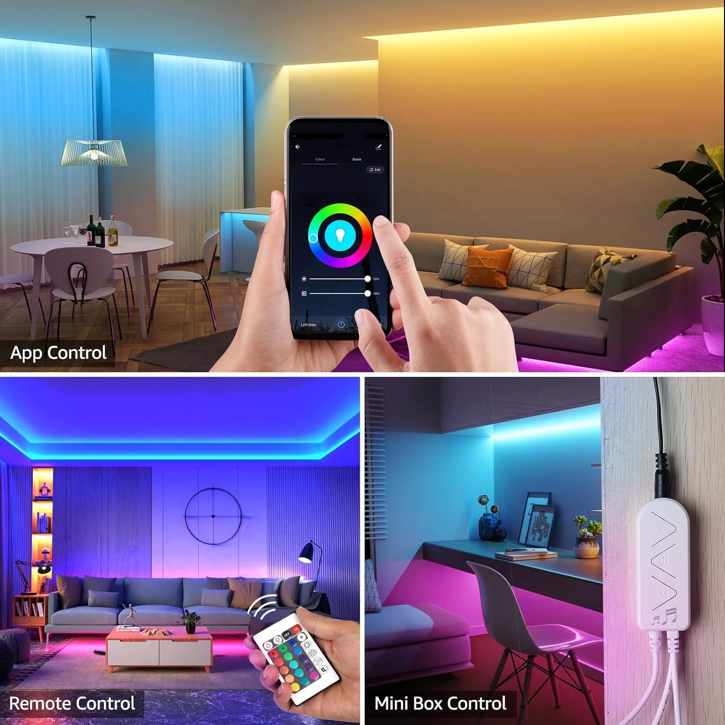 Lepro 32.8ft RGB smart LED light strip with 16 million colors, music sync, app control, suitable for bedroom, home, and parties