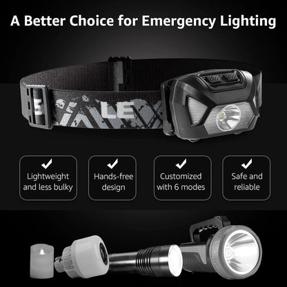 Lepro Headlamp Battery Powered, 1300 Lux Ultra Bright LED Headlights with White Red Light, Head Lamp Flashlight 6 Modes Lightweight Waterproof for Camping Running Cycling Emergency