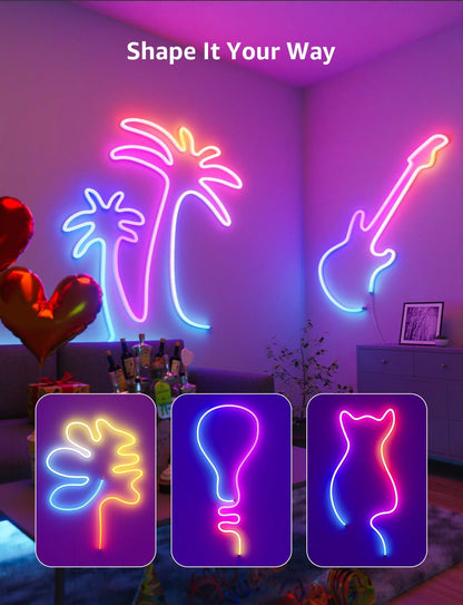 Lepro AI LED Neon Lights N1, RGBIC LED Lights, Work with Google/Alexa Neon Rope Light, IP65 Outdoor Led Strip Lights Waterproof, Music Sync LED Lights Strip for Bedroom, LED Rope Lights Indoor