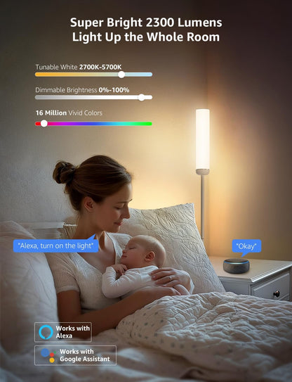 Lepro O1 AI Floor Lamp, RGBICWW 2300 Lumens Smart Lamp, Alexa/Google Assistant Enabled Corner Floor Lamp, WiFi APP Control, Music Sync, DIY Mode, RGB Modern Cylinder Floor Lamp for Living Room,Bedroom