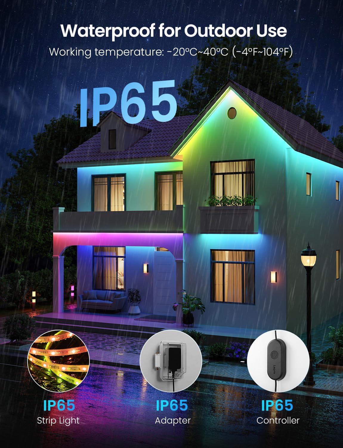 Lepro SW1 AI RGBICW Outdoor LED Strip Lights, Waterproof LED Lights, Work with Alexa and Google Assistant, Personalized AI Lighting Designer, Music Sync Outdoor Lights for Eave, Balcony, Pool