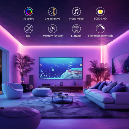 Lepro LED Strip Lights Kit, 16.4ft RGB LED Light Strips, Color Changing Light Strip with Remote Control, 12V Power Supply for Kitchen, Bedroom, and More, Non Waterproof